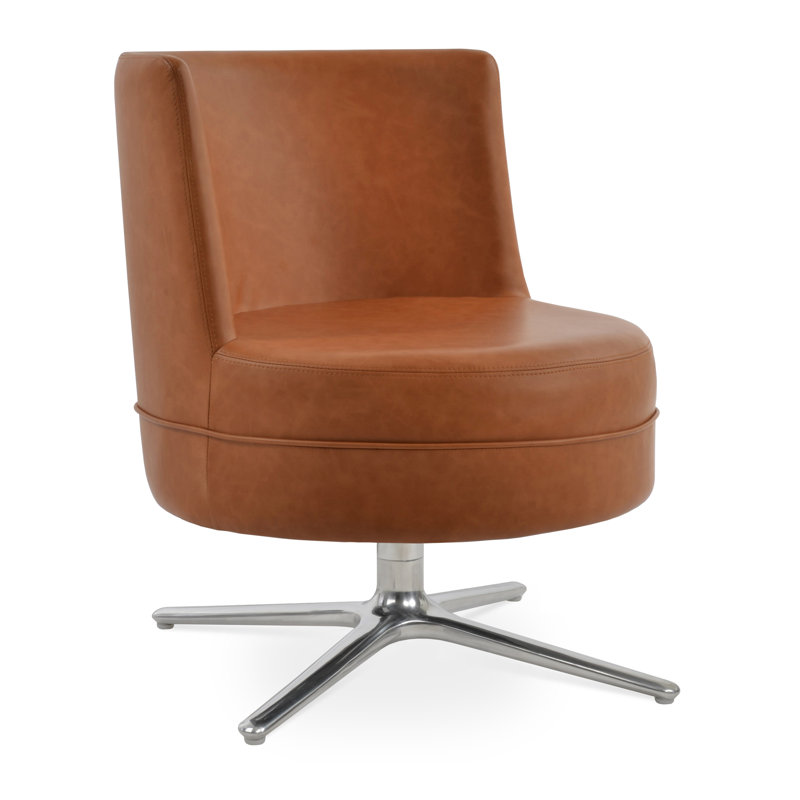 Fauteuil ovale pivotant Hilton, Similicuir caramel, Poli