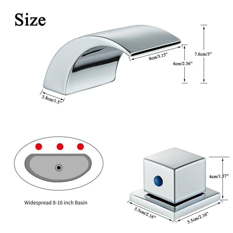   Bathroom Basin Sink Brass Faucet 3 Holes Two Handles Deck Mount Mixer Tap Full Copper Waterfall LED Temperature Control Basin Faucet Bathtub Hot And Cold Split Three-Piece