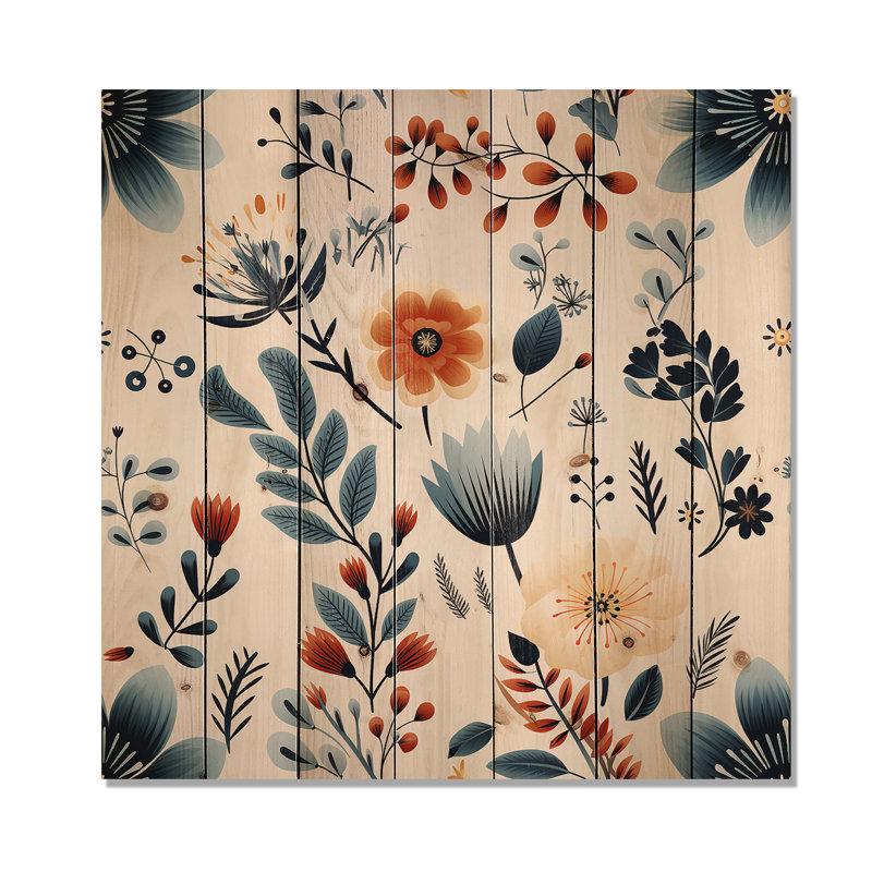 Lalie - Art mural floral sur bois de pin naturel, H 30 po x l 30 po