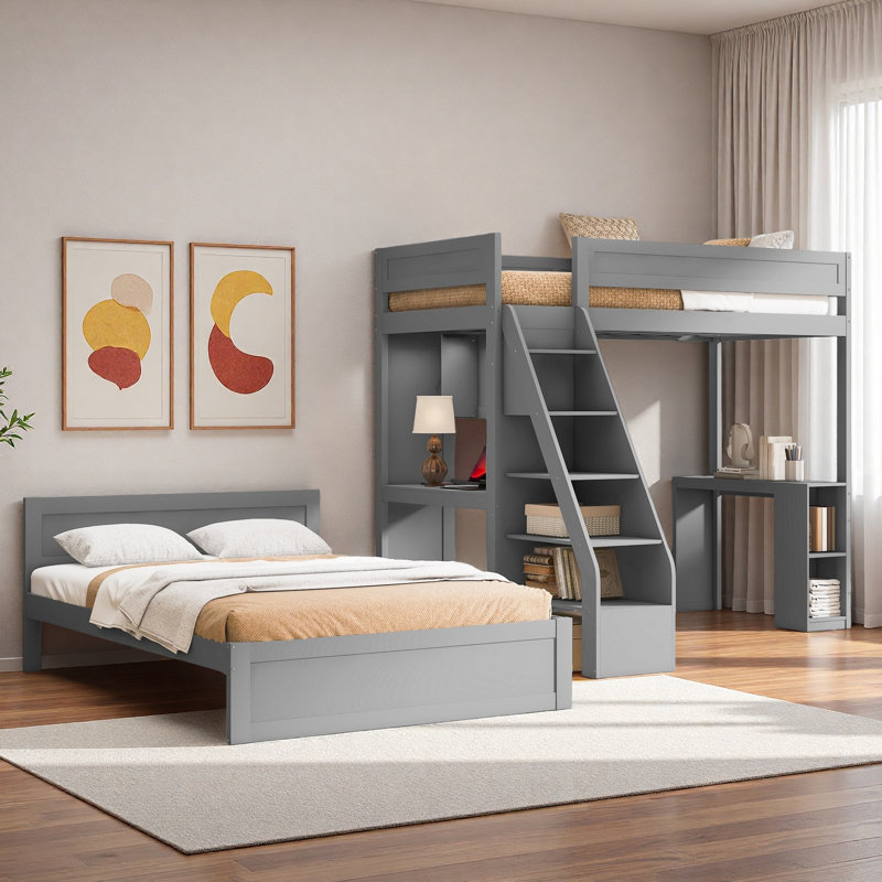 Bunk Bed With Desk And Usb, Gray