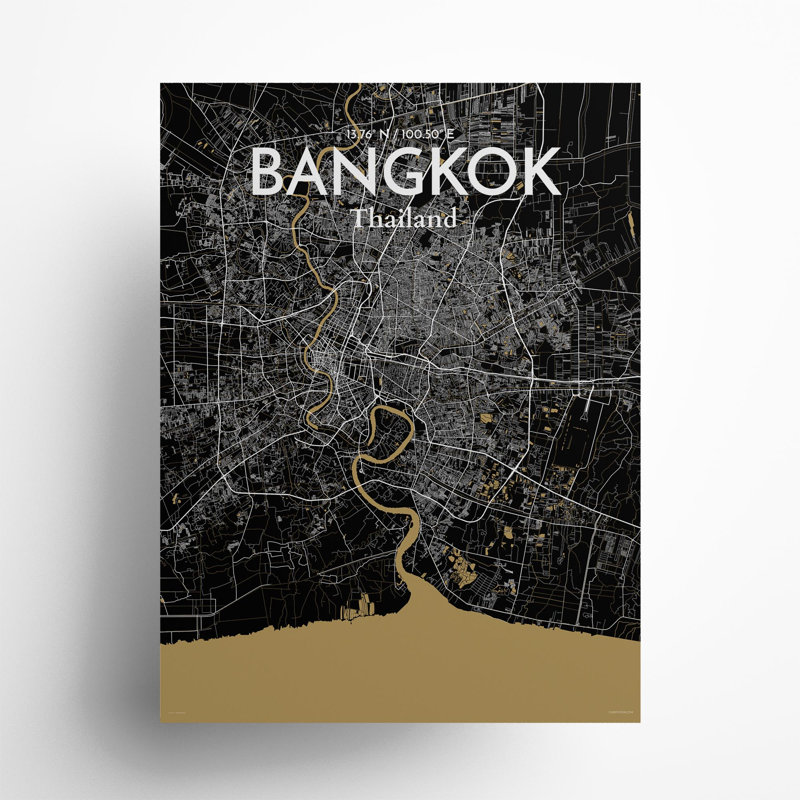 Bangkok City Map in Luxe 1 Piece Wall Art, 24cm H x 18cm W x 0.05cm D