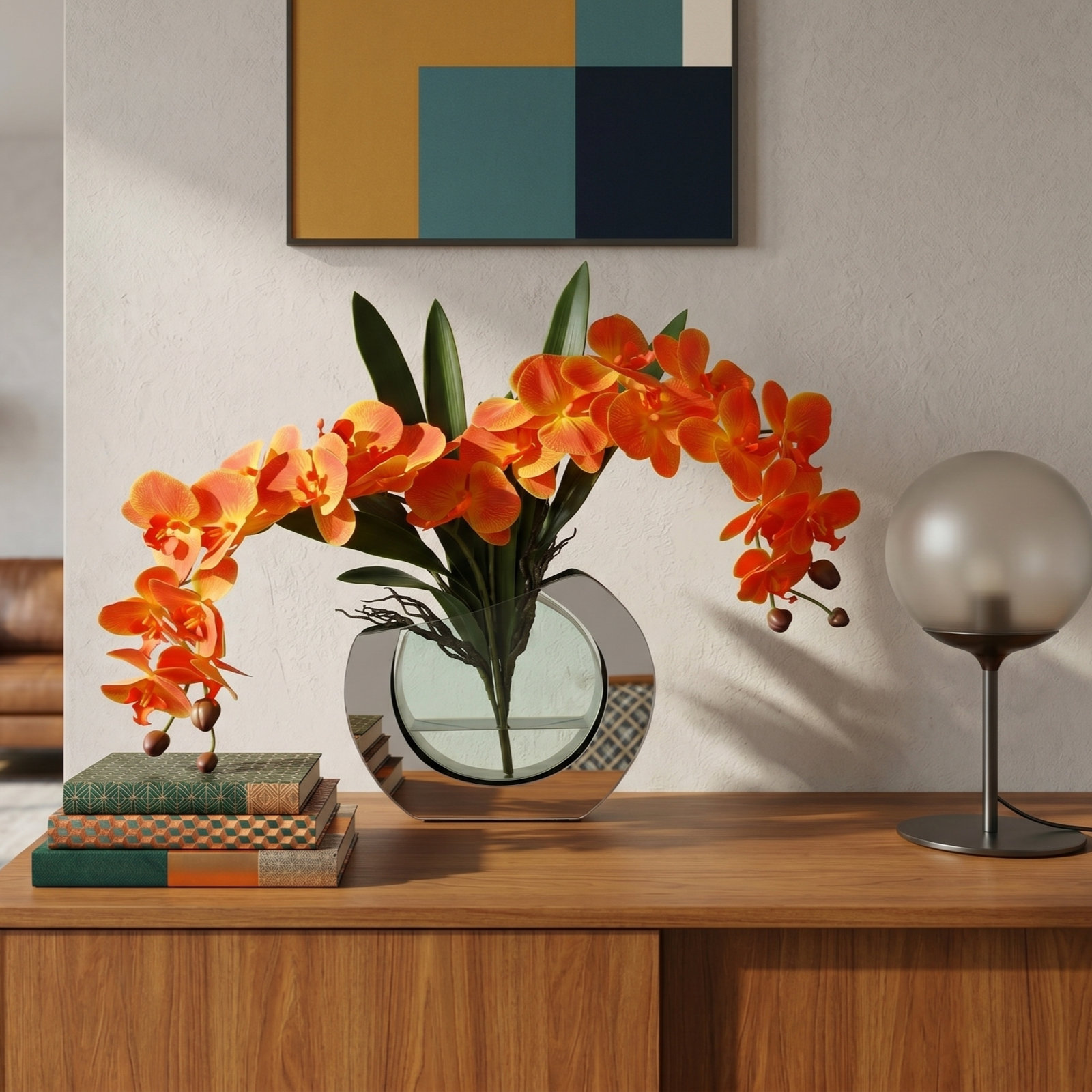 Orchid Floral Arrangement in Vase, Orange