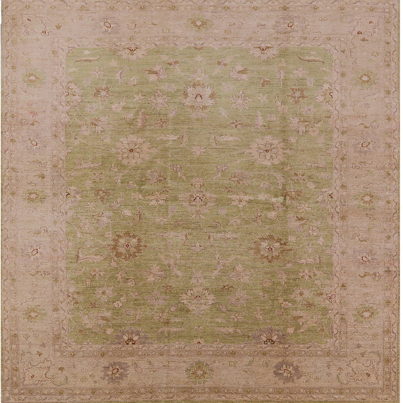 Tapis oriental ivoire / vert clair Stak, Carré 5 pi