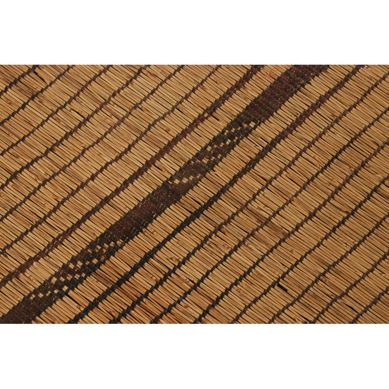 Vintage Tuareg Runner Mat, Gold With Rich Brown Leather Stripes - Rug & Kilim