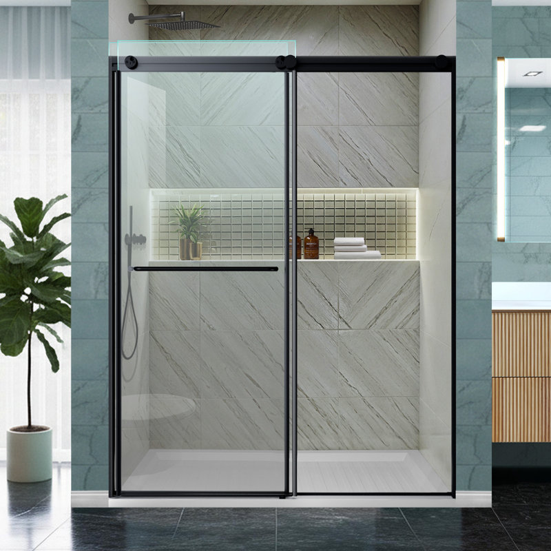 56–60 in. W x 76 in. H Framed Dual Sliding Soft-Close Shower Door in Matte Black with 6 mm Clear Glass