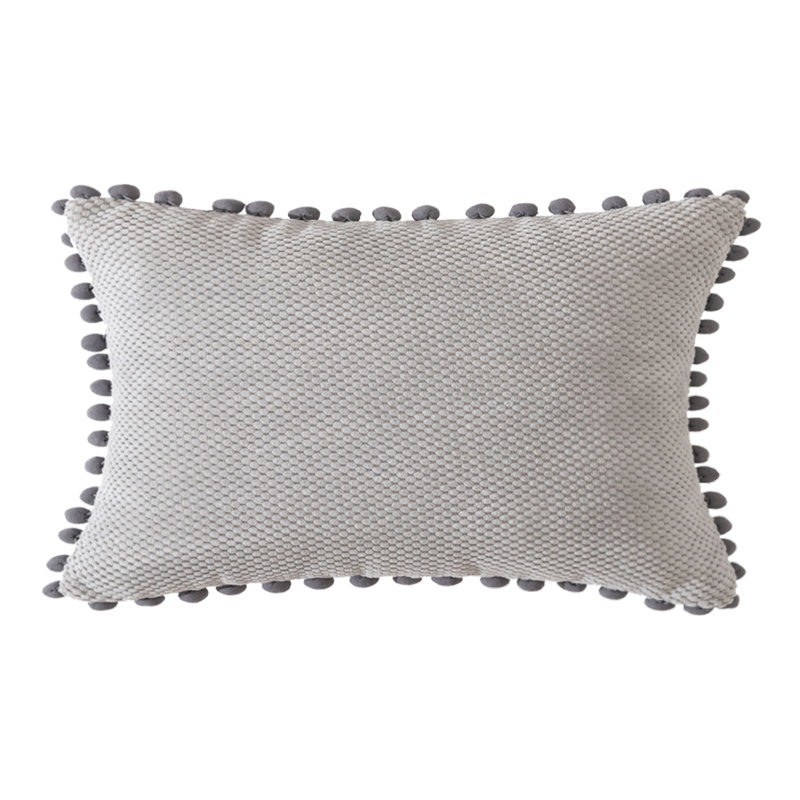  Coussin Pom-Poms, Housse de coussin seulement - sans coussin, Gris clair