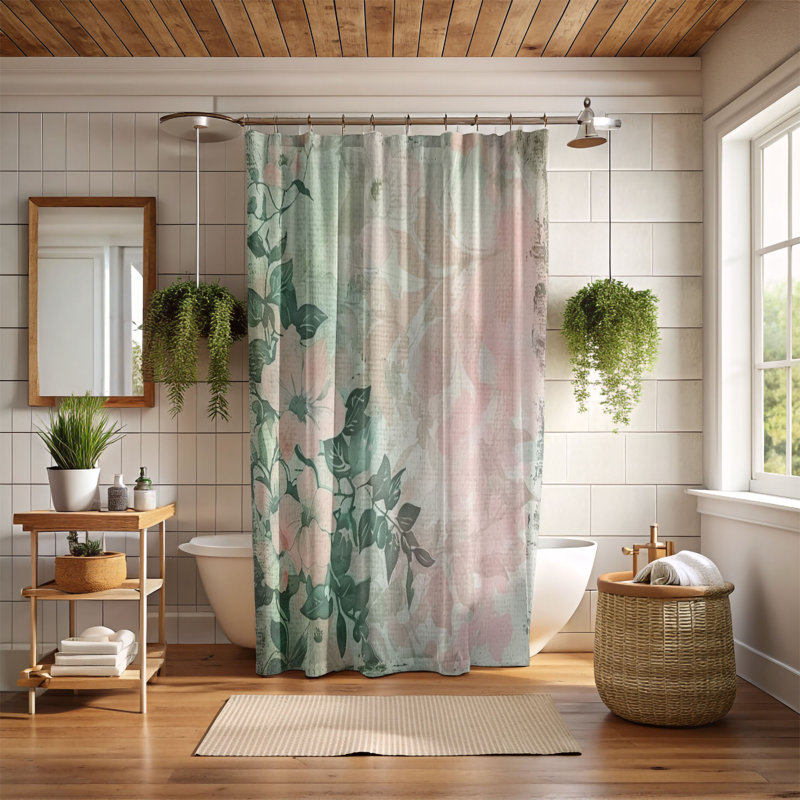 Rideau de douche standard 1 pièce Elegant Vintage Florals, H 74 po x l 71 po