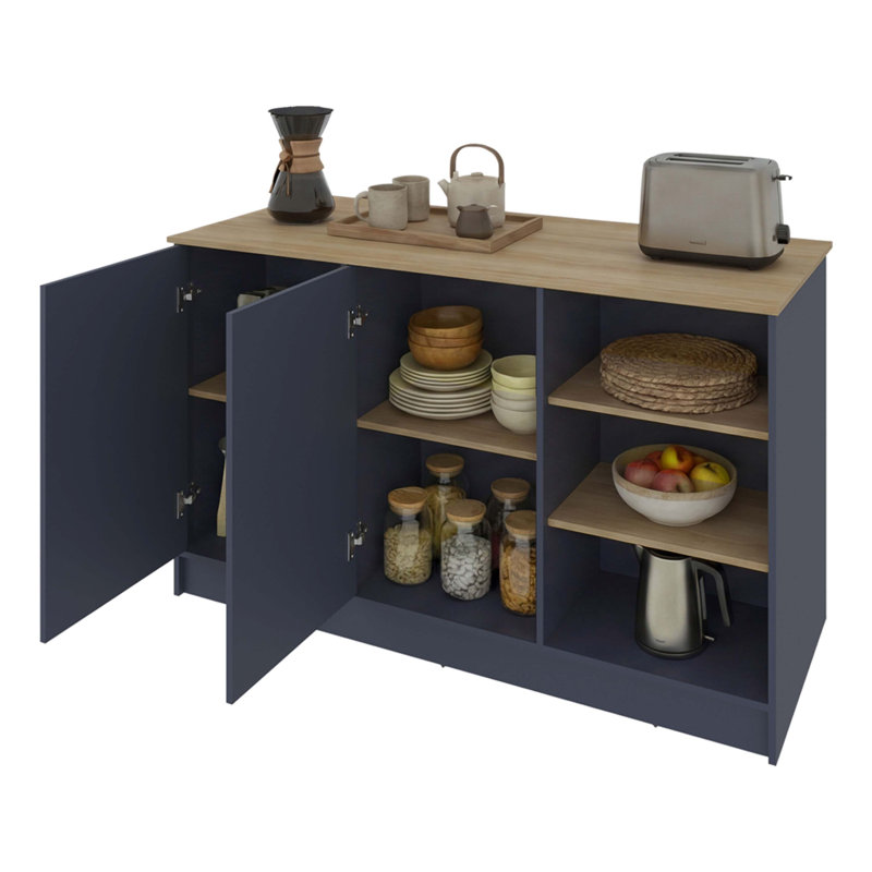Îlot de cuisine avec comptoir spacieux Ginger, Bleu / Crème
