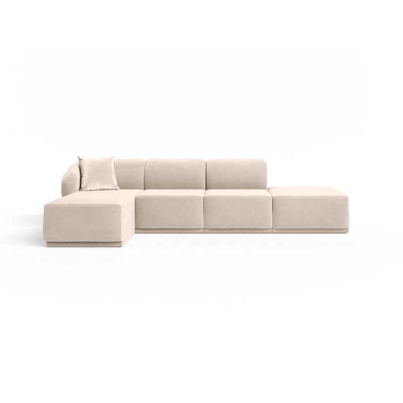 4 Seater Velvet Sofa & Chaise, Beige