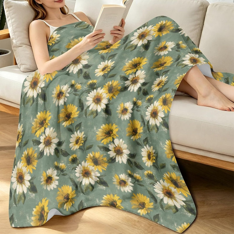 Housse de couette en flanelle à imprimé tournesol, 50 x 60 po, 50 x 60 po