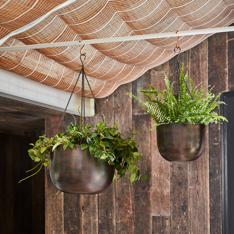 Metal Hanging Planter, 21cm H x 30cm W x 30cm D, Mocha