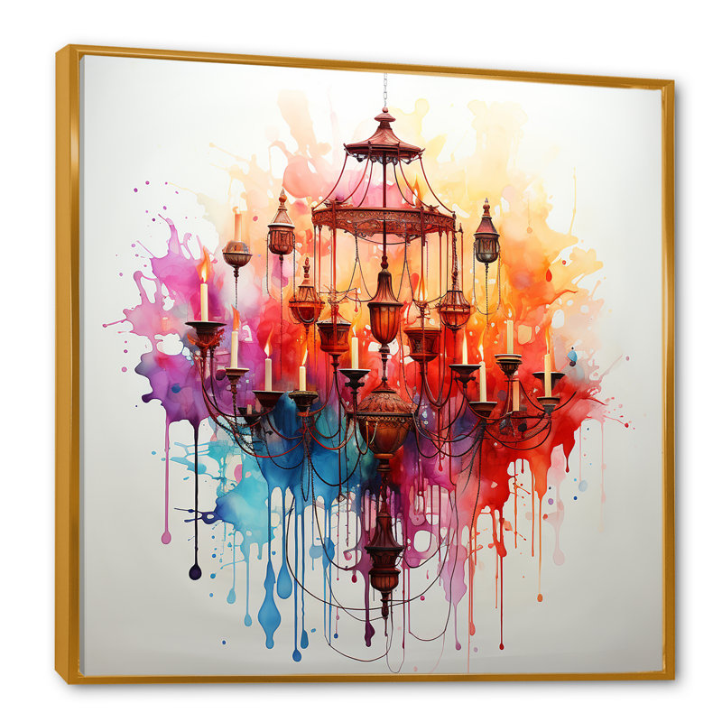Lustre coloré Luminary Treasures I - lustre, art mural, Cadre flottant doré, H 16 po x l 16 po