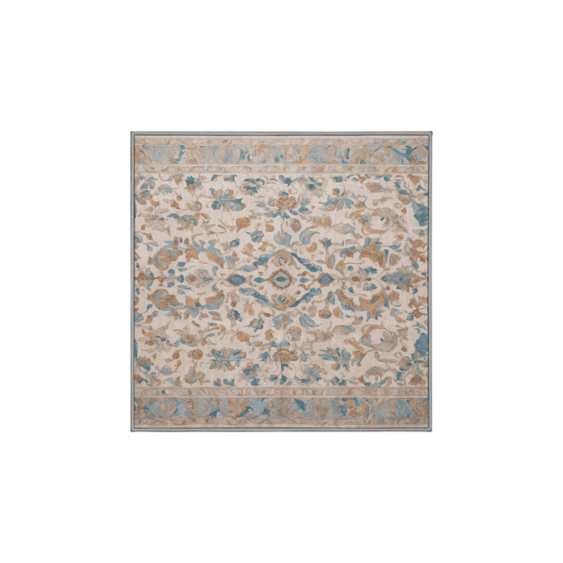 Machine Washable Gray Area Rug, Square 5'