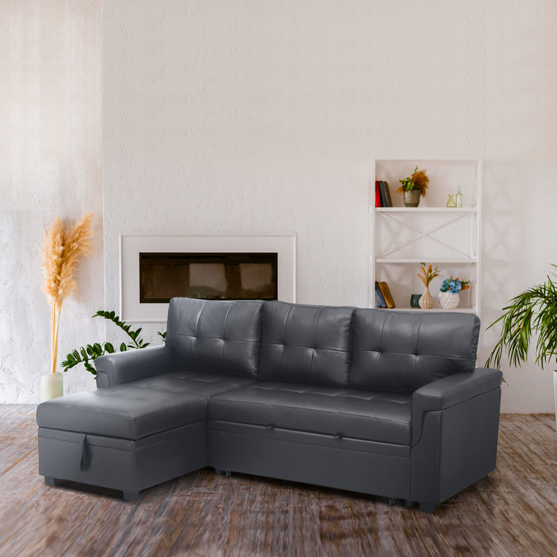 Fane Reversible L-Shaped Sectional Leather Sleeper Sofa Bed with Storage Chaise – Pull Out Couch for Living Room, Elegant Convertible Sofa Offering Comfort, Durability, and Extra Space