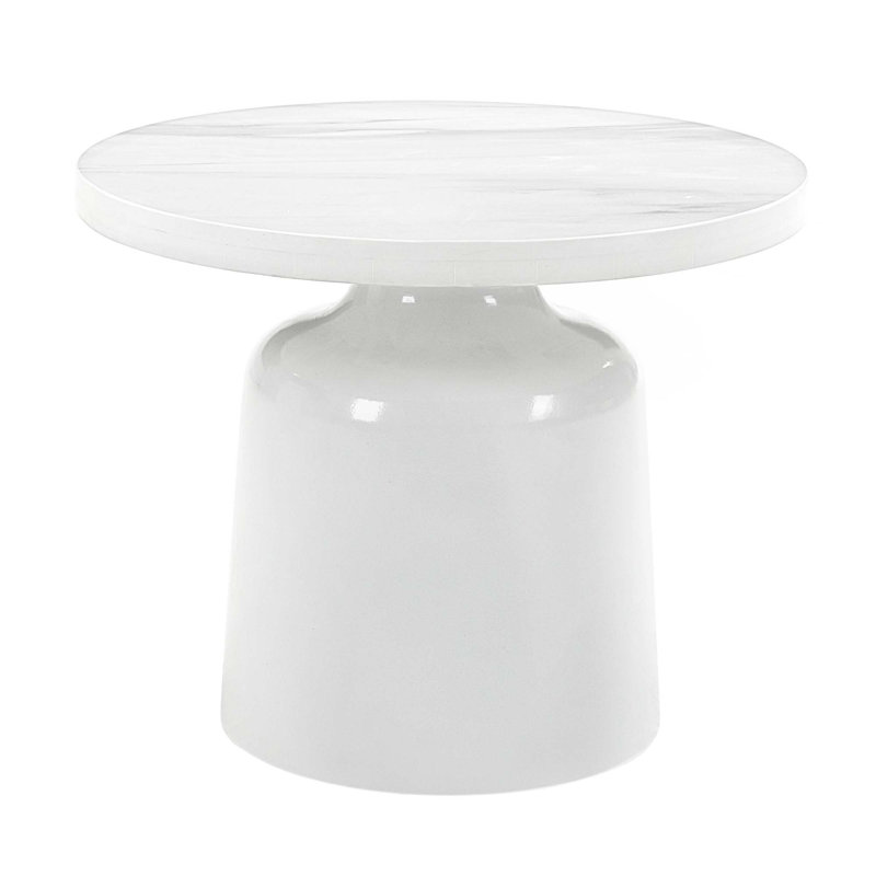 Table de bout d'ingénierie en marbre et blanc à finition ultrabrillante