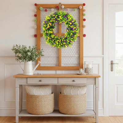 Printemps été couronnes pour porte d'entrée 17,7 pouces maison de campagne colorée chalet eucalyptus artificiel porte couronne couronne de fleurs couronne d'été pour toutes les saisons signe de bienvenue maison de campagne de Pâques décoration intérieure