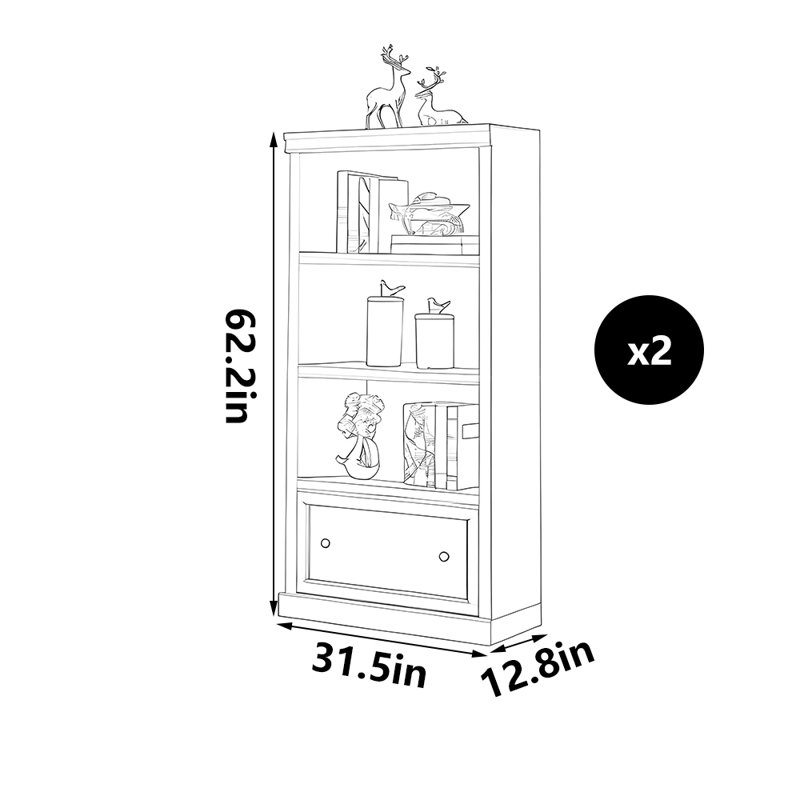 Haddan, (3 Shelves) 62.2"H x 31.5"W x 12.8"D