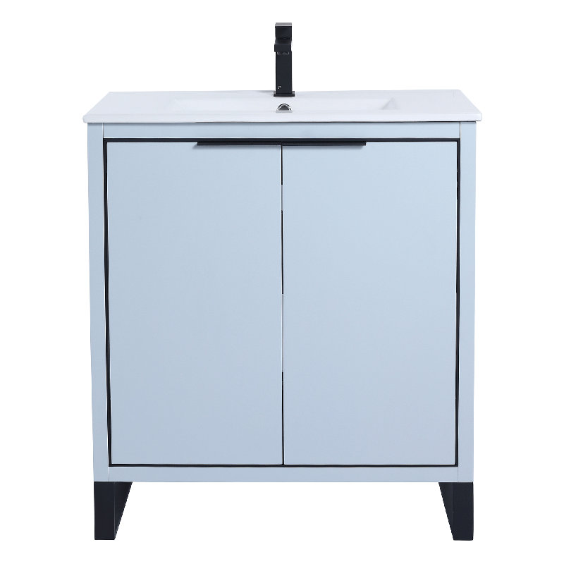 Pastel Blue Single Bathroom Vanity with White Ceramic Sink