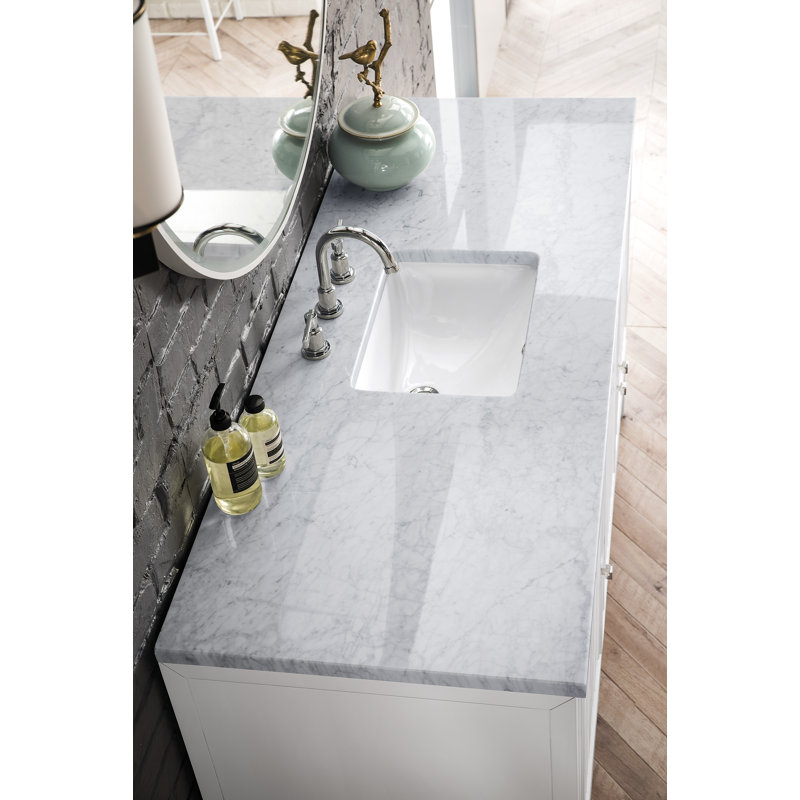 Athens 60'' W Single Vanity, Carrara White, Glossy White, 8" Widespread