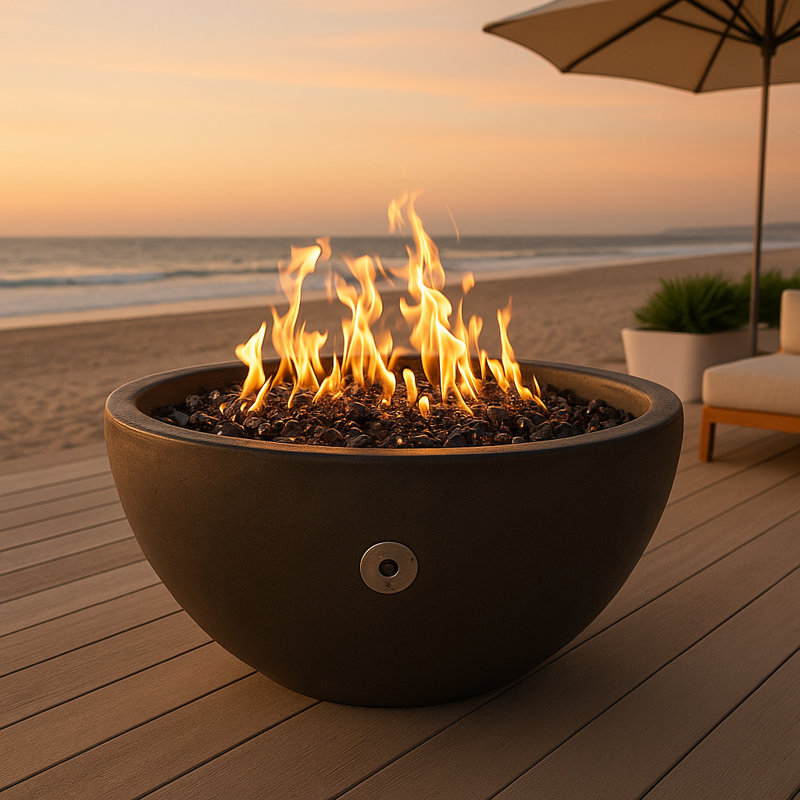 Anatoli 36" Solid Concrete Gas Fire Pit, Propane Gas, Dark Bronze