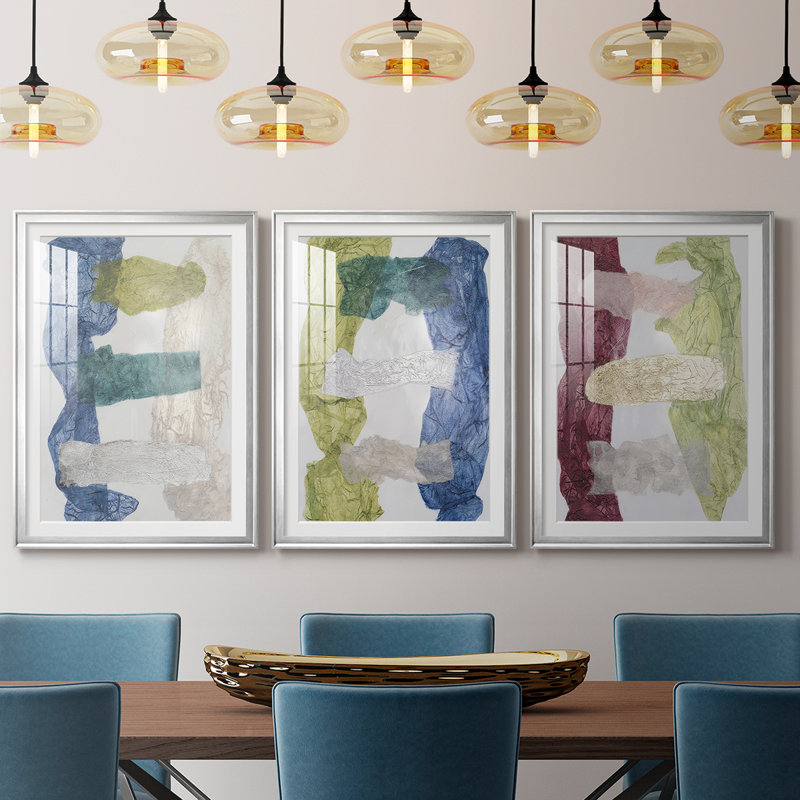 Tissu teint I - Impression encadrée sur mesure de qualité supérieure - 3 pièces, H 21 po x l 30 po, Argent argent