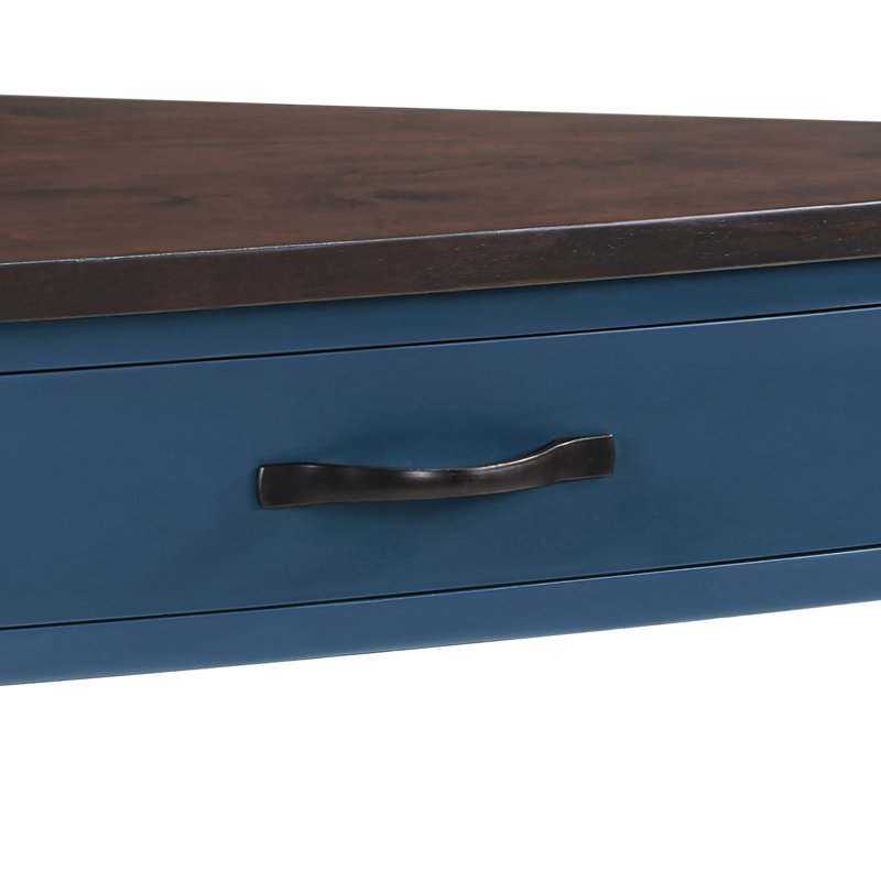 Petite table d'angle à 3 niveaux pour les espaces, pieds en bois massif de 33,8 po de long, finition bleu marine, plantes de rangement et objets de collection, surface imperméable, pas de trous de vis exposés