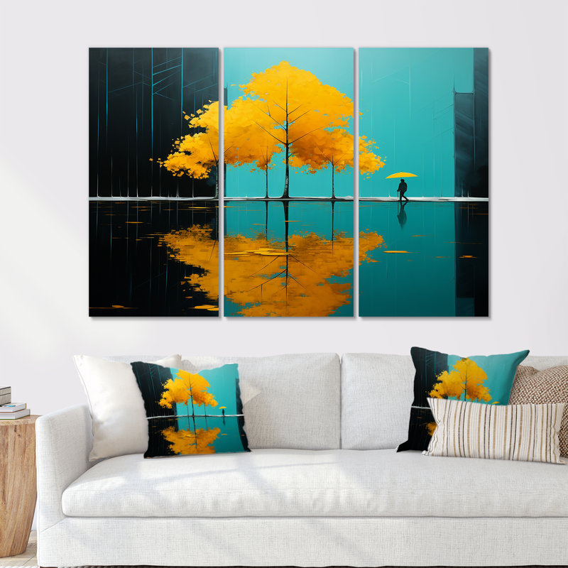 Dan - Ensemble de décoration murale paysage abstrait, Toile tendue, H 32 po x l 48 po x P 1 po