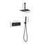 Système de douche noir mat avec pomme de douche au plafond à fixation au plafond de 10 pouces, douchette et corps de valve brut inclus