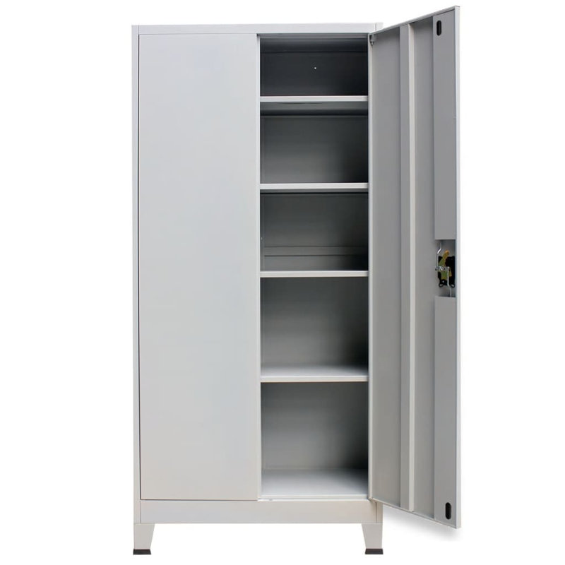 Office Cabinet Grey Steel Medium Cabinet with Height-Adjustable Shelves Office Storage Unit