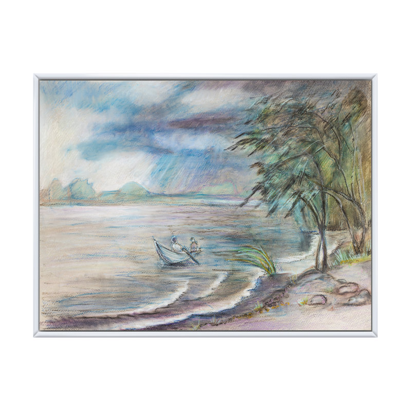 " Summer Landscape River ", 8" H x 12" W x 1" D, White Floater Framed