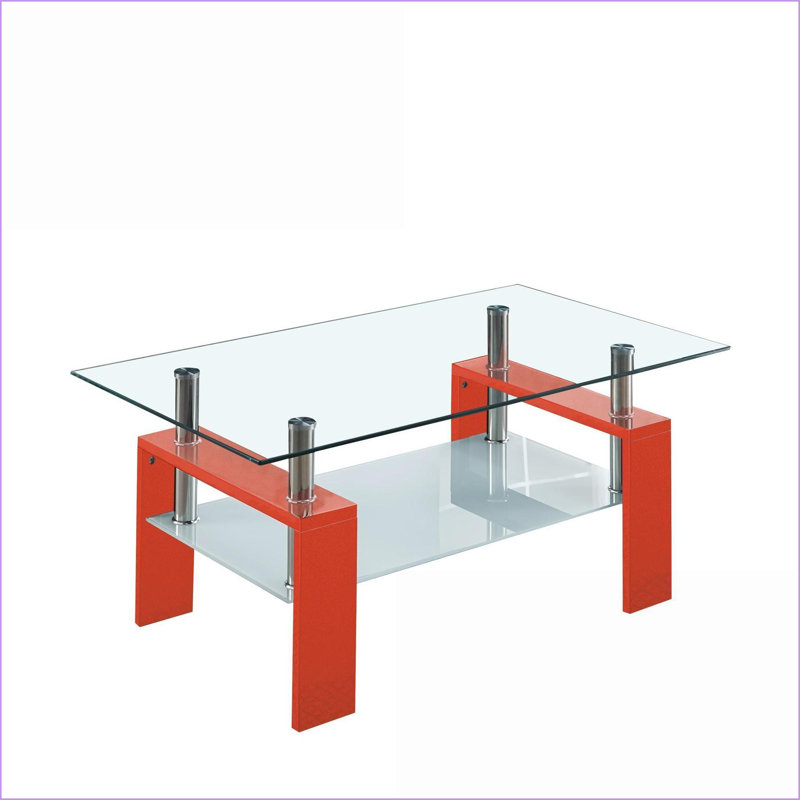 Artisan Rectangular Tempered Glass Coffee Table with Double Layer Storage, Easy-Clean & Space-Saving