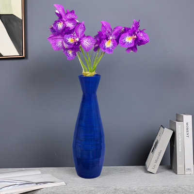 Vase de plancher cylindrique en bambou de 24 po avec trompette évasée décorative pour fleurs séchées