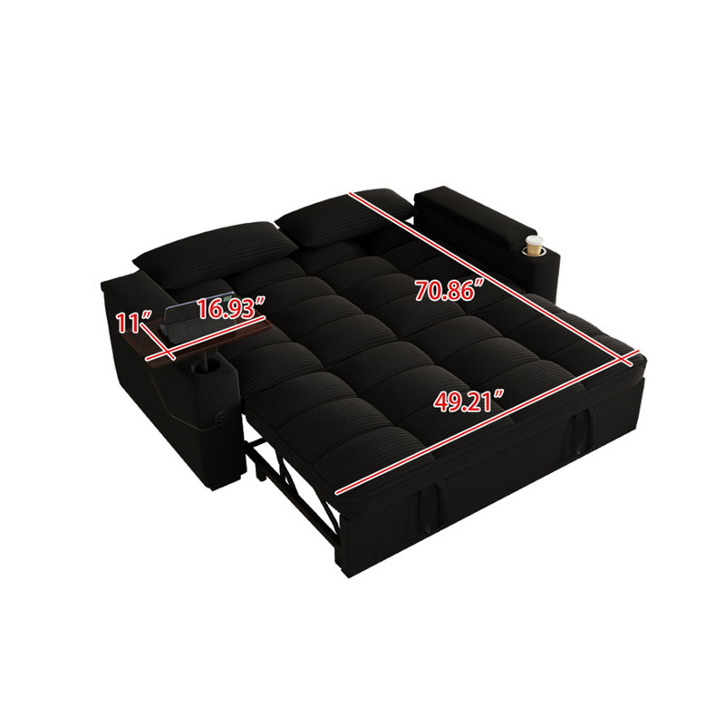 65'' Upholstered Sleeper Sofa, Black