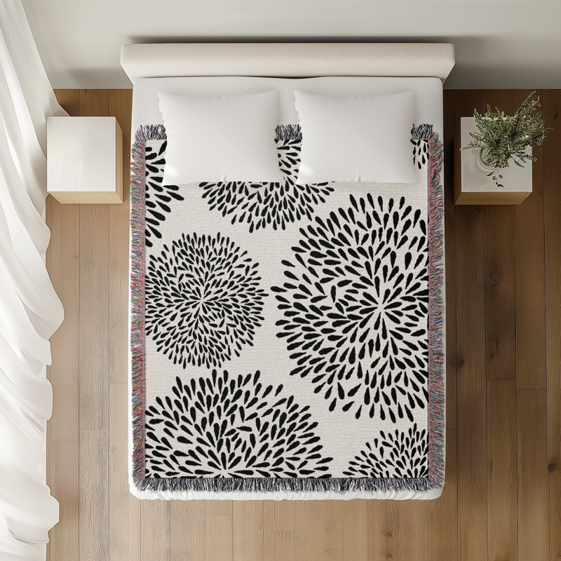 Jeté floral en coton, 50 x 60, Noir