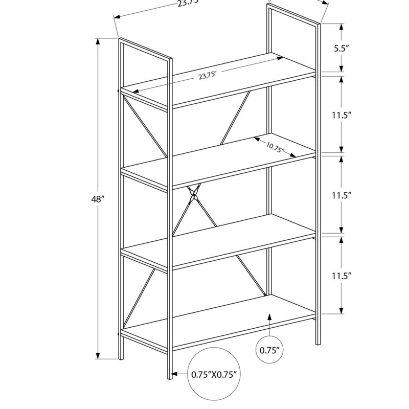 Cassiopeia 4 Open Shelves Metal Frame Bookshelf in Black/Brown Finish, 47.78" H X 23.59" W X 11.82"D, Taupe