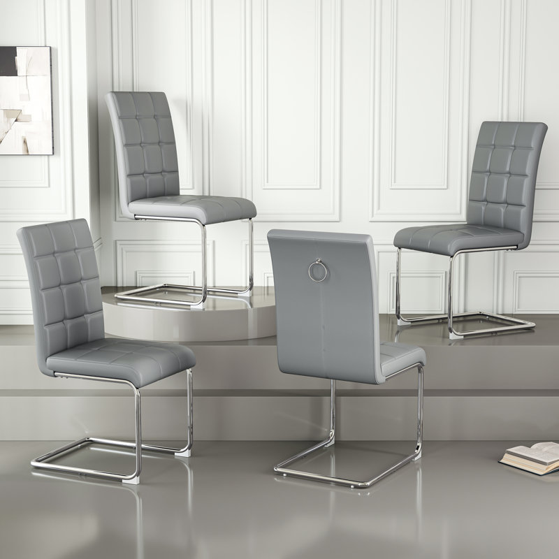 Chaises de salle à manger rembourrées modernes en similicuir (ensemble de 4), Gris, Argent