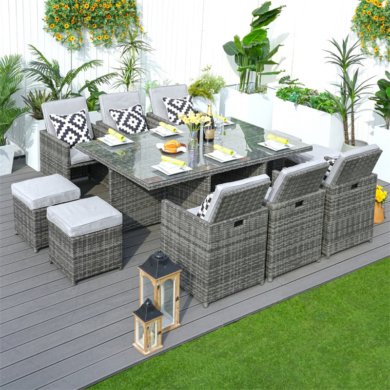 Carmel 6-seat Cube Outdoor Dining Set Rectangular Diningtable With Chairs, Gray