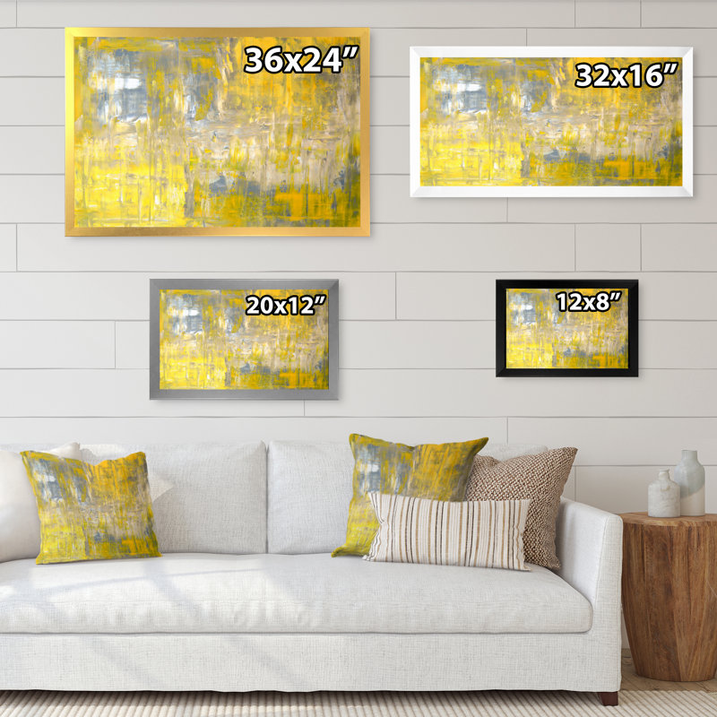 «Gray and Yeollow Abstract Merging XIII», reproduction sur toile flottante, H 24 po x l 36 po x P 1 po, Encadrement doré