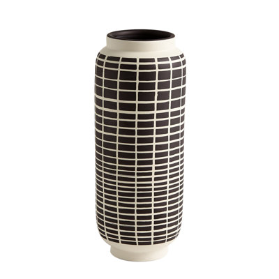 Graphic Grid Cylinder Vase-Black/White