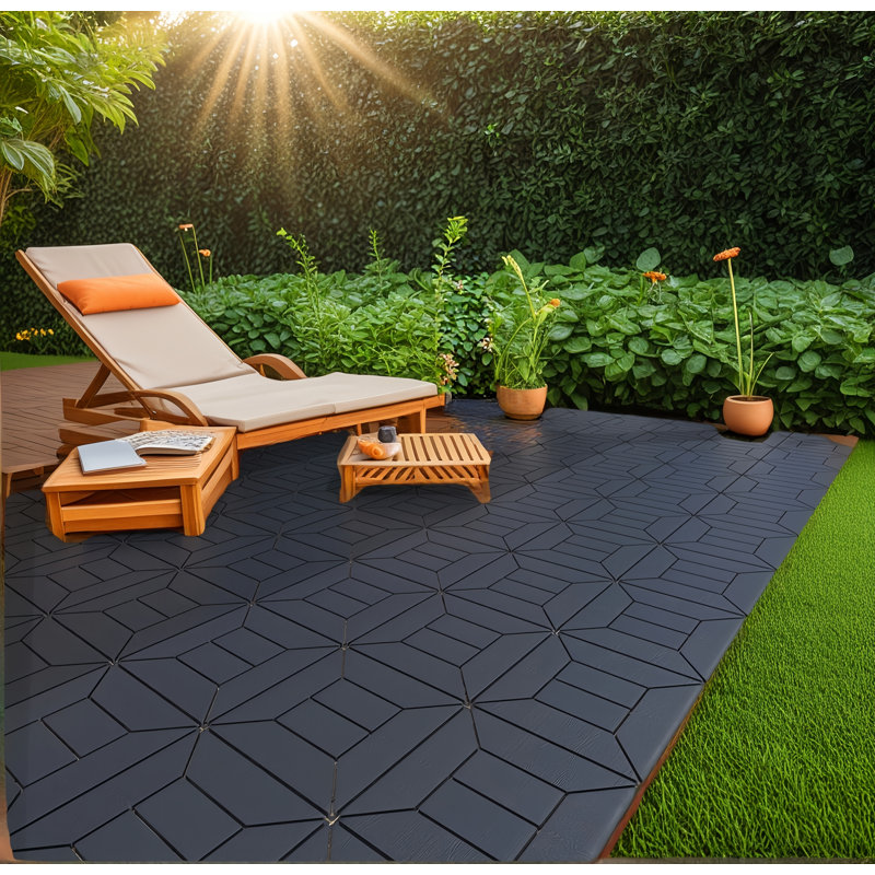 12'' L X 12'' W Beetle Style Plastic Interlocking Deck Tile,44Pcs Included, Dark Gray