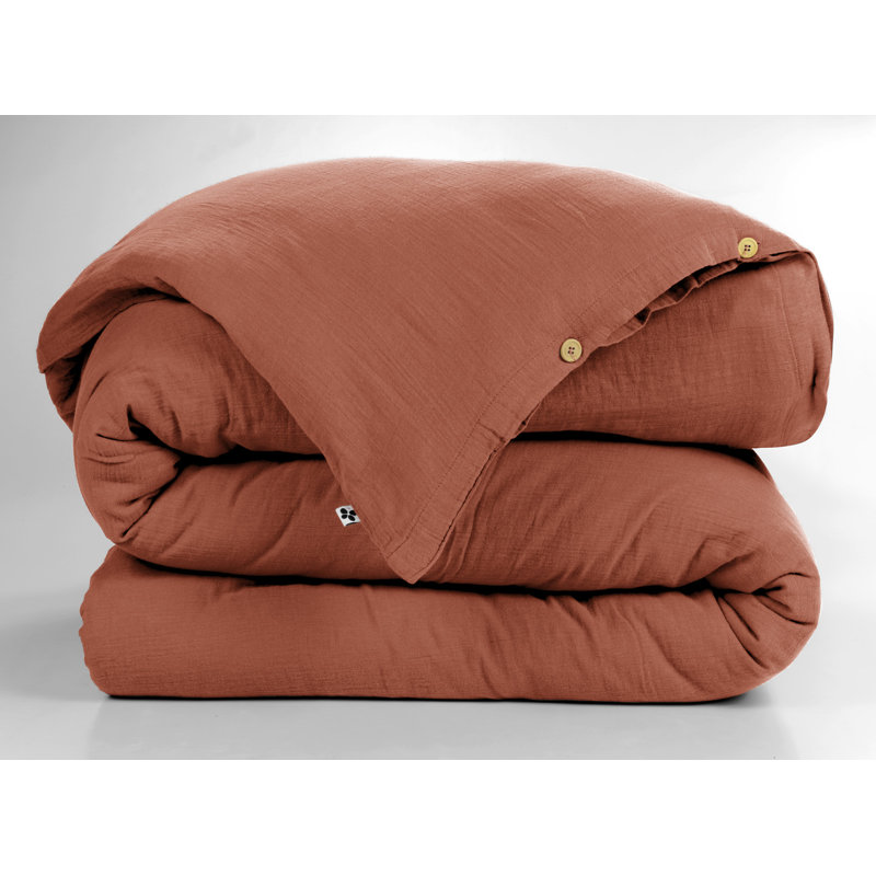 Knopp Cotton Solid Colour Duvet Cover, Orange, Super King Duvet Cover
