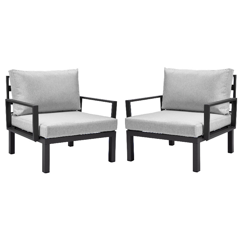 Ensemble de 2 chaises de patio en aluminium avec coussins, collection Gyanni, Noir, noir, noir, noir