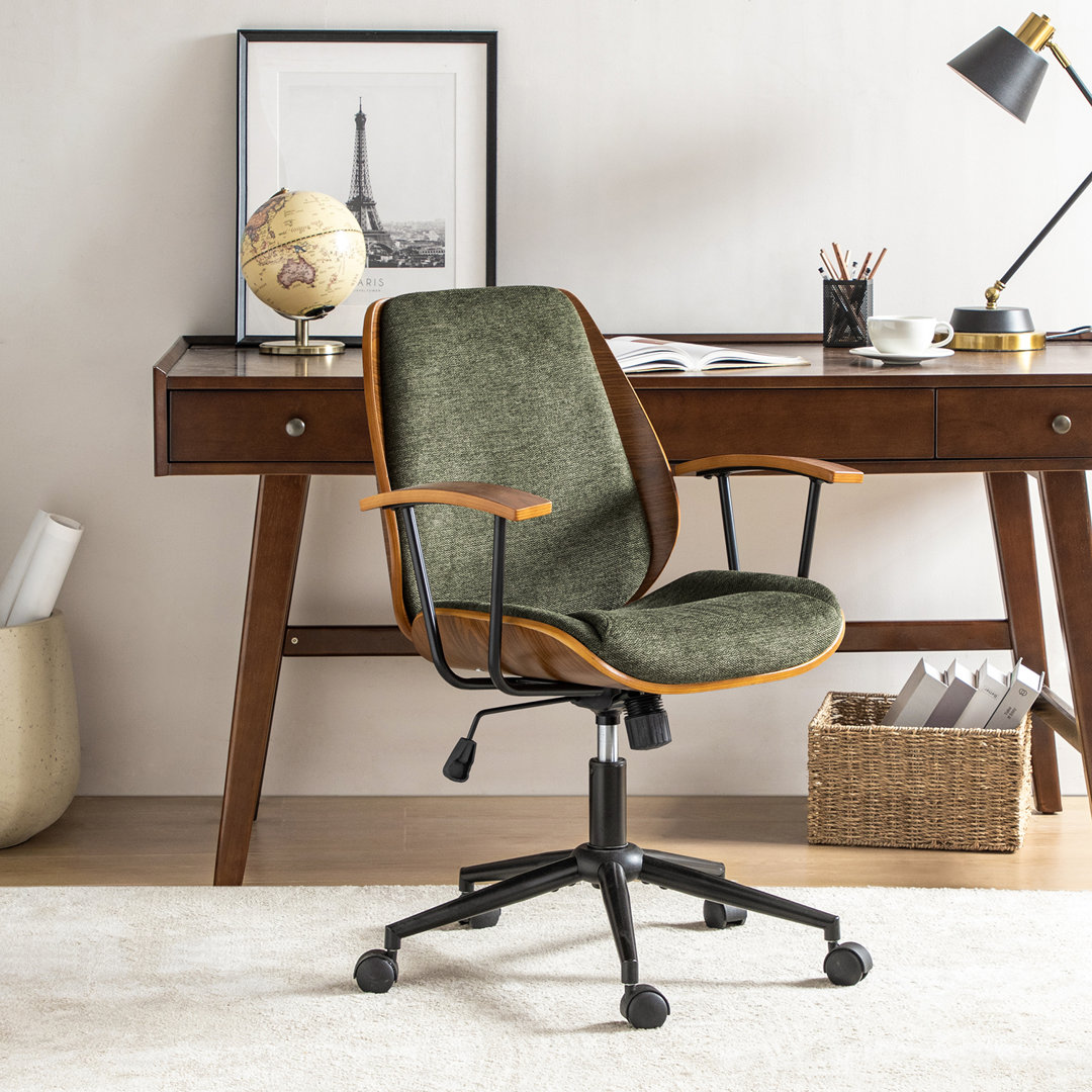 Oswina 37.75"H Modern Tilting Upholstered Solid Wood Office Chair with Bent Wood George Oliver Upholstery Color: Green