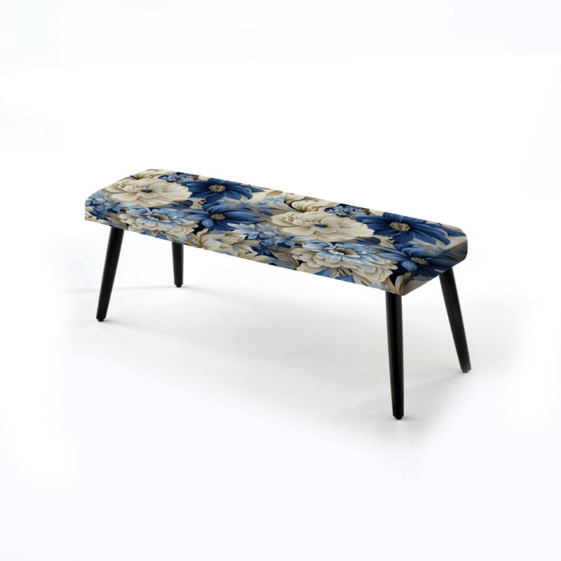 Coastal Blues - fleurs blanches - banc rembourré floral noir