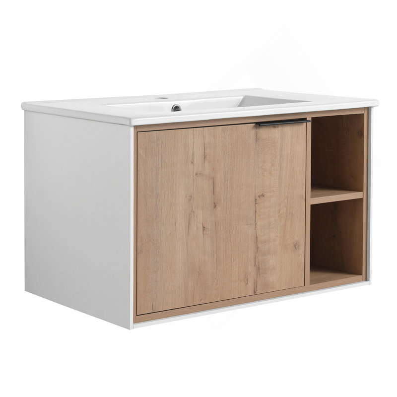 Meuble-lavabo mural flottant 30 po, porte d'armoire à fermeture en douceur (meuble-lavabo seulement, sans lavabo)