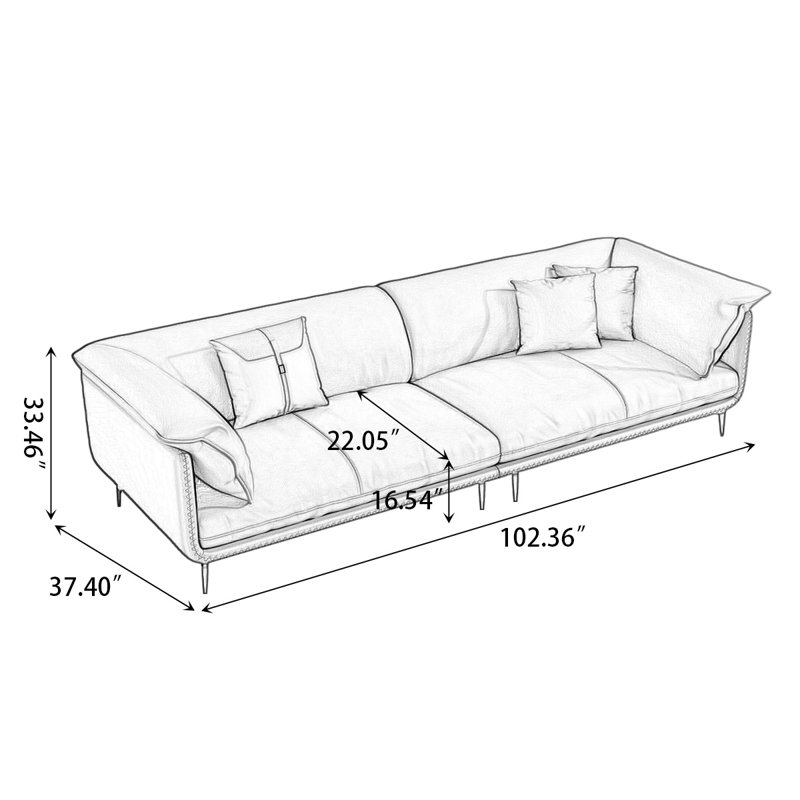 Canapé modulaire orange en cuir véritable, H 33,46 po x l 102,36 po x P 37,40 po