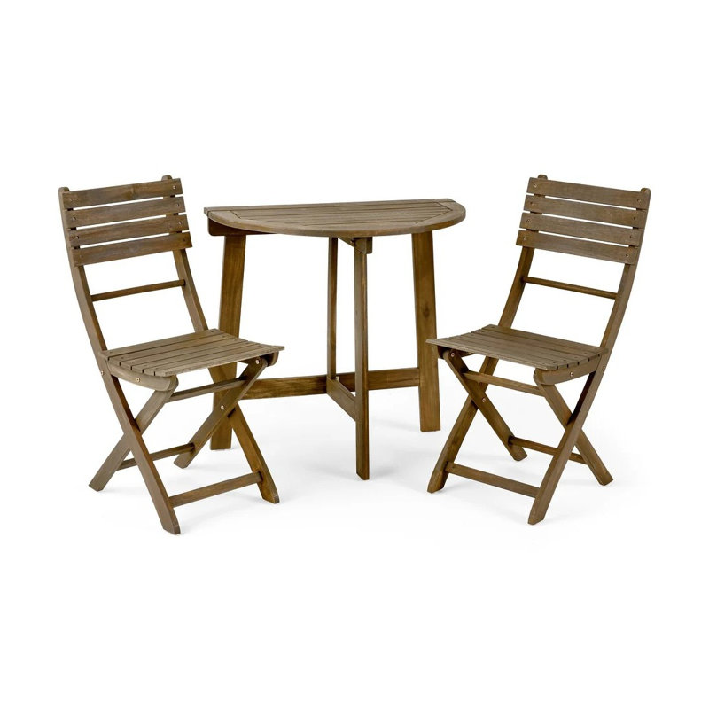 Ensemble bistro pliant 3 pièces en bois d'acacia gris (table et 2 chaises), Gray