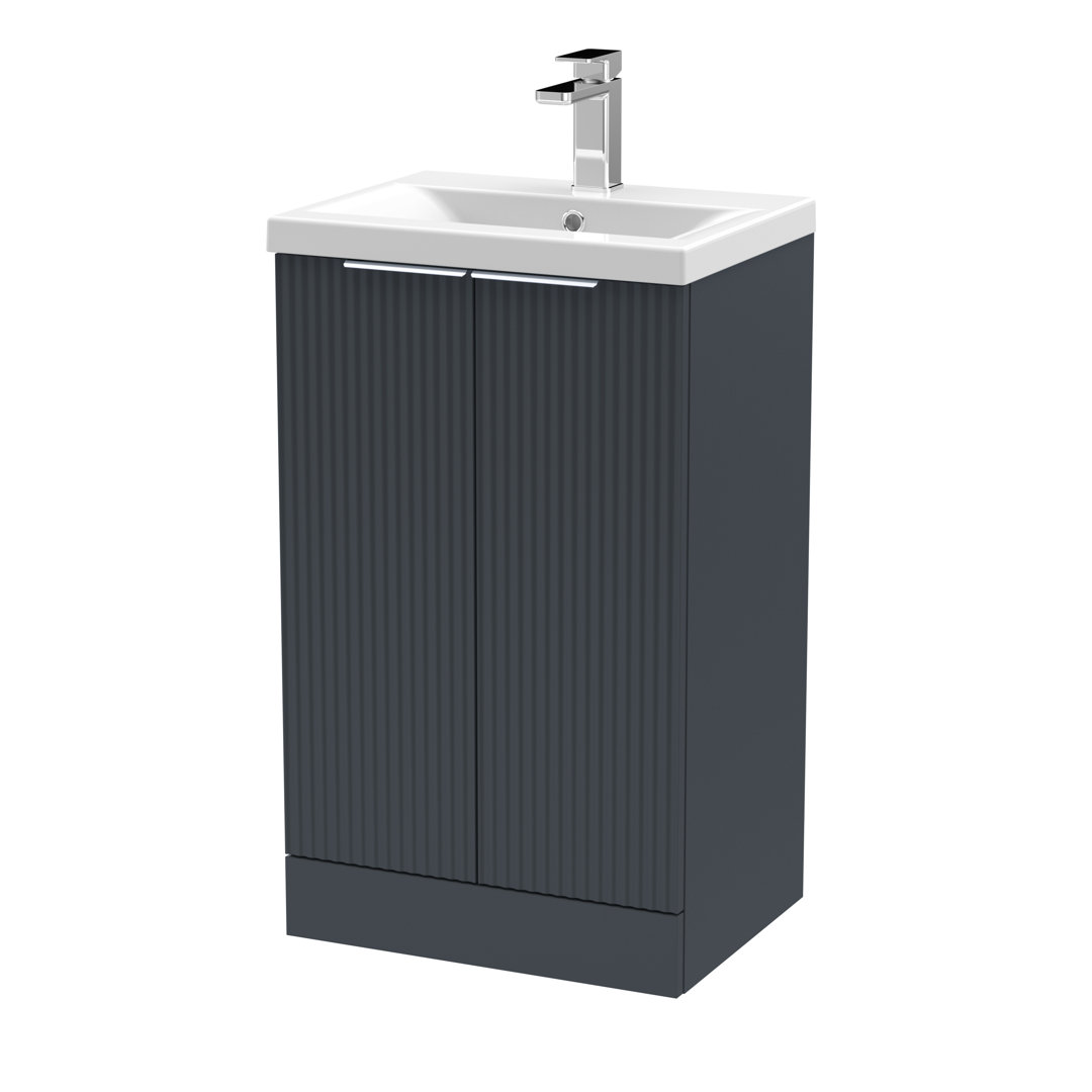 Hudson Reed Soft Black Fluted Satin 2 Door Vanity Unit And Mid Edge Ceramic Basin | | Mdf | 500Mm - Image 3