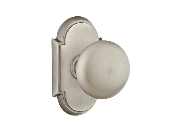 Ensemble de mortaise intérieure Emtek avec rosette # 8 et bouton Providence (LH), Laiton satiné