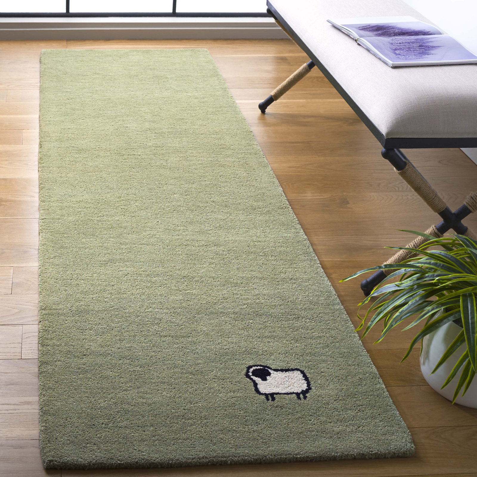 Racheal Light Green Hand-Tufted Wool Rug, Runner 2'3" x 8'